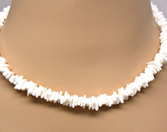 Puka Seashell Necklace or Choker White Square Cut Chip Lengths 14-15-16-18-20 inches Surfer SUP Youth to Adult 7065