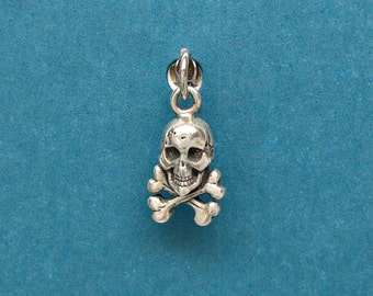 Skull and Crossbones Sterling Silver Pirate Mini Charm for Bracelet or Anklet 1789