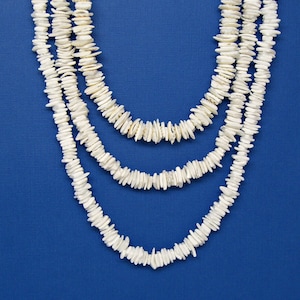 Puka Sea Shell Necklace or Choker White Square Cut Chip Lengths 15, 16, 18, 20 inches Hawaiian Beach Surfer SUP Youth to Adult 7065 image 3