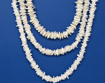 Puka Seashell Necklace or Choker White Square Cut Chip