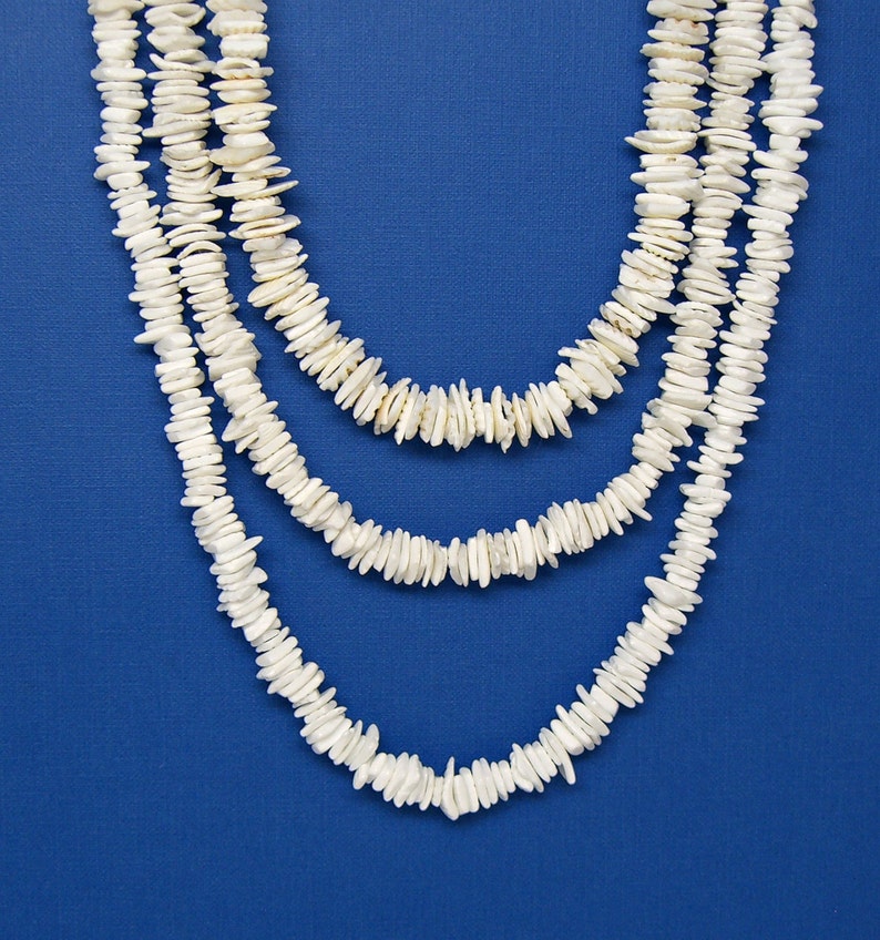 Puka Sea Shell Necklace or Choker White Square Cut Chip Lengths 15, 16, 18, 20 inches Hawaiian Beach Surfer SUP Youth to Adult 7065 image 3