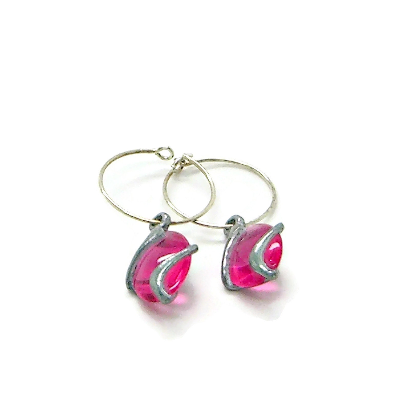 Hoop Earrings 16mm Silver With Pewter Acrylic Bead Pendant