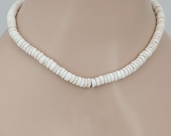 Large Puka Shell Necklace Chunky 7-8mm Real Sea Tumbled Round Hawaiian Natural Shell Beach Vintage, Surfer Necklace, SUP 18 Inches PSN-4