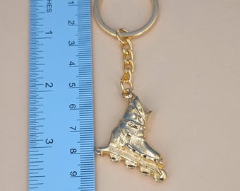 Gold In Line Skate Keychain, Metal Roller Skate Key Ring G-Skate-KC