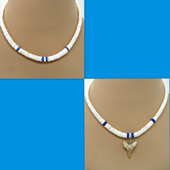 アクセサリー PUKUPUKU BlueRica Fossil Shark Tooth on Puka Shell Beads Necklace (18