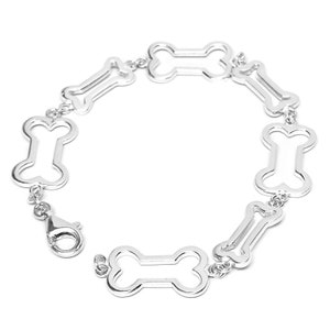 PET LOVERS 925 Sterling Silver Link Bracelet Large and Small Dog Bones 7.5 inch (19cm) length 3300