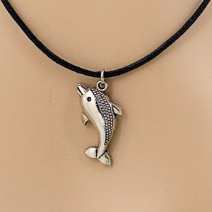 Silver Dolphin Pendant on Adjustable Cord Necklace Youth to Adult Surfer SUP Beach Jewelry 3 Colors  9001-617