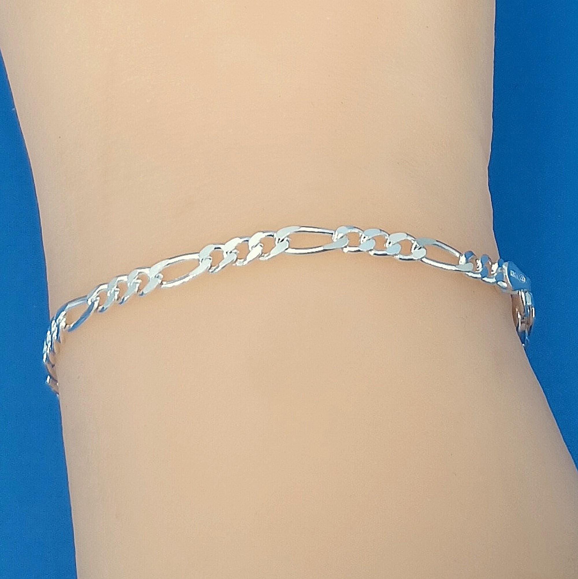 Bracelet Sterling Silver, 080 Figaro Chain, 7 or 8 Inches, 2.9mm