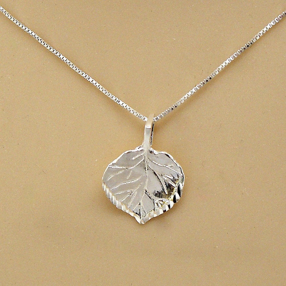 Aspen Tree Leaf Set Sterling Silver Pendant Charm Necklace and Earrings 1984-3502