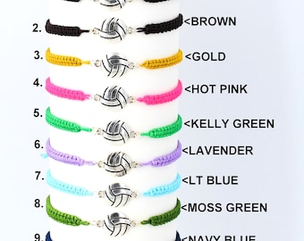 Volleyball Bracelet, Adjustable Macrame Cord, 5 to 9 Inches, Choice of 19 Colors, Team Packs Too 1017-303