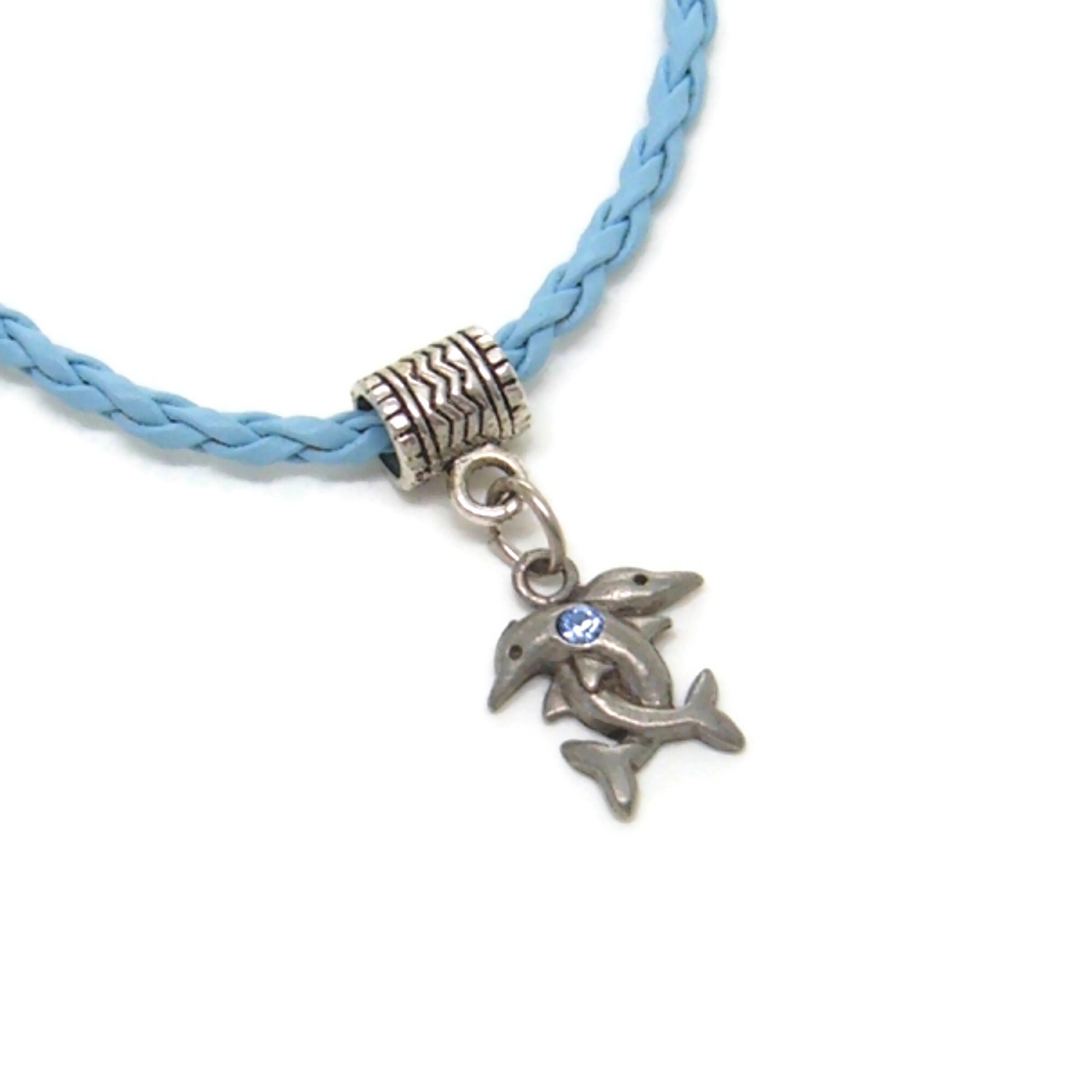 Bracelet or Anklet Adjustable Crossed Dolphins Charm Pendant