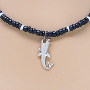 Silver Shark Necklace Coconut and Puka Seashell Beads 18, 21, or 24-Inches Surfer Beach Jewelry SUP 7026-76