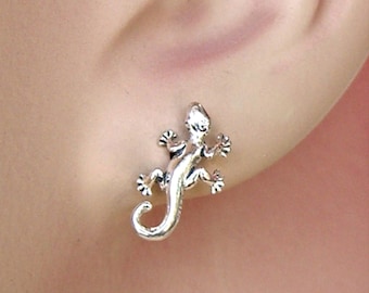 Earrings Gecko Lizard Sterling Silver Minimal Animal Pierced Tiny Ear Studs 3478