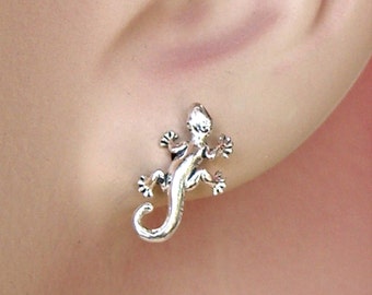 Earrings Gecko Lizard Sterling Silver Minimal Animal Pierced Tiny Ear Studs 3478
