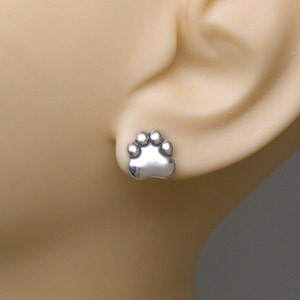 Paw Print Earrings Sterling Silver Dog Cat Pet Tiny Minimal Pierced Ear Studs 3513