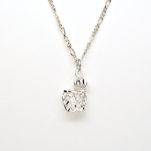 Basketball with Net Sterling Silver Sports Team Charm Pendant or Necklace 2228
