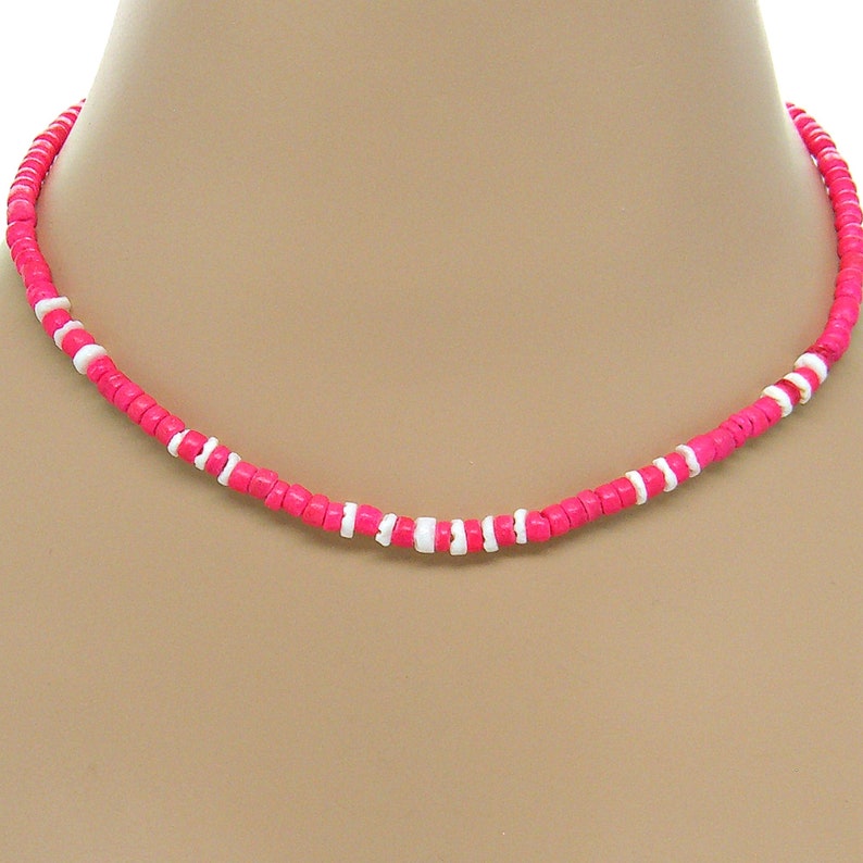 Surfer Necklace SUP 17 Inches Girls Women 7107 Necklace Pink Coconut Beads White Puka Shell Hawaiian Sea Shell Beach Jewelry