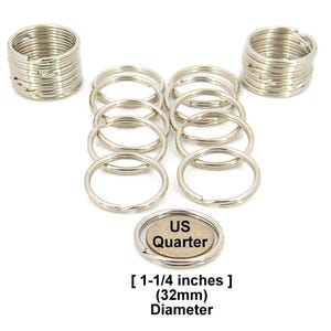 Split Key Rings 1-1/4 inch (32mm) Diameter Hardened and Tempered Steel Nickel Plated 50 Piece Lot