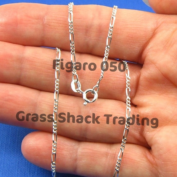 スターリングシルバー フィガロ 050 チェーンネックレス、16、18、20