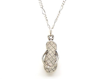 Flip Flop Sandal Sterling Silver 3 Dimensional Beach Charm Pendant or Necklace 2240
