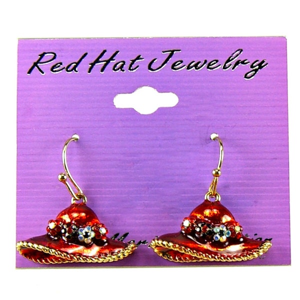 Red Hat Ladies Red Hatters Earrings Jewelry Ear Wires Austrian Flower Crystals 1301