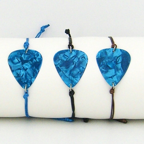 Guitar Pick Bracelet Adjustable Cord String Aqua Blue Swirl 6 to 8.5 Inches Color Choices 1010-GP16