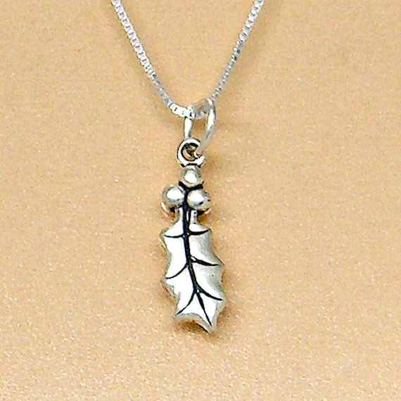 Holly Leaf and Berries Charm Sterling Silver Antiqued Finish Holly Leaf and Berries Charm Sterling Silver Antiqued Finish