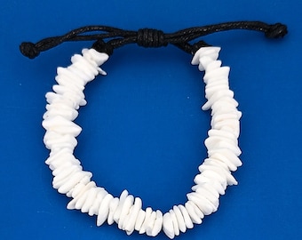 Bracelet Puka Shell Adjustable White Square Cut Chip 6272