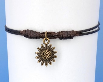 Sunflower Bracelet, Adjustable Silky Brown Cord 1002-355