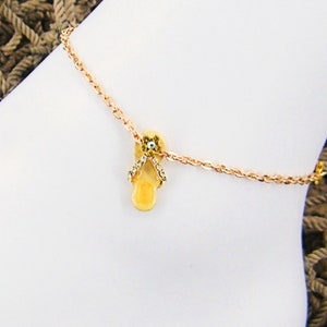 Flip Flop Yellow Anklet, Austrian Crystals Gold Plated Cable Chain Ankle Bracelet 9, 10, 11 or 12 Inches 1005-1487G
