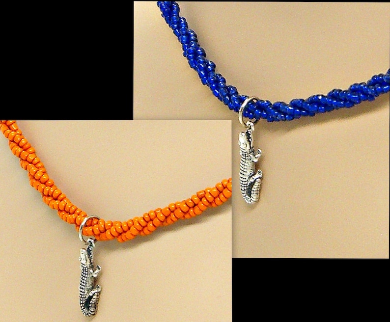 Gator Sterling Silver Necklace Braided Seed Beads Beaded Multi Strand 18 Inches Florida Colors 1842GN
