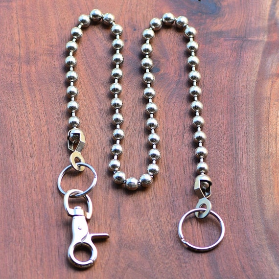Men Black Metal Wallet Chain Links 2 Strands Keychain Jeans Pant Loop Clasp  Ring