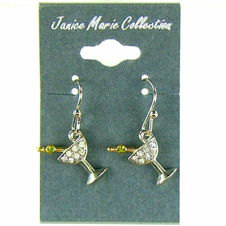 Silver Martini With Olive Earrings Dangle Ear Wires Cocktail Etsy