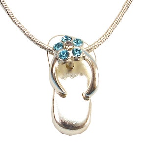 Flip Flop Necklace Asst Crystal Colors Silver Plated Pendant and Chain 1502 S