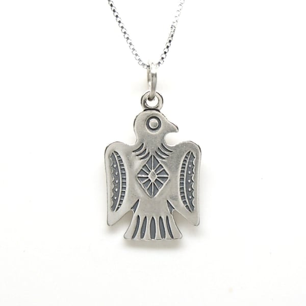 Thunderbird Sterling Silver Native American Style 2 sided Pendant Charm or Nekclace 2161