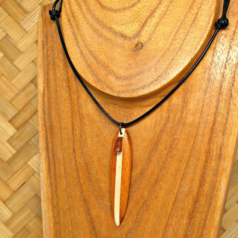Necklace Hand Carved Wood Surfer SUP Surfboard on a Black Cord Etsy