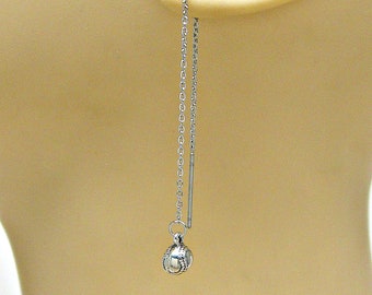 Baseball Tiny Softball Sterling Silver Ear Threads Threader Earrings Pair 4.25" Adjustable Length 1992ET