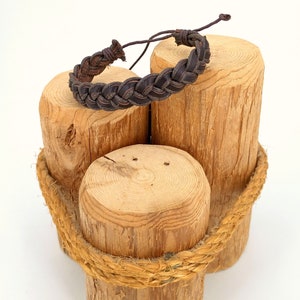 Distressed Braided Leather Bracelet Adjustable Brown Unisex 6281 image 3