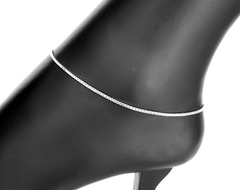 Anklet Sterling Silver Box Chain Adjustable from 9 to 10.25 Inches via extender chain 1.5mm Style 283