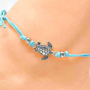 Sea Turtle Anklet Black or Blue Adjustable Cord Ankle Bracelet 5002