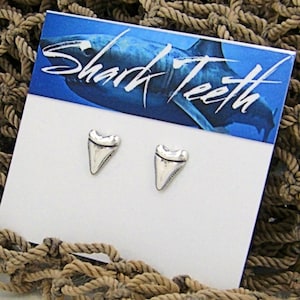 Earrings Replica Great White Shark Tooth Sterling Silver Beach Tiny Minimal Pierced Ear Studs, Pair or Single 3436