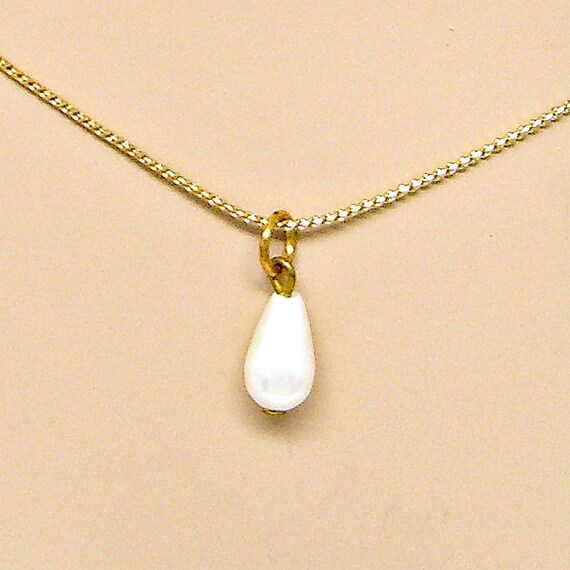Teardrop Pearl Pendant Necklace on Gold Curb Chain