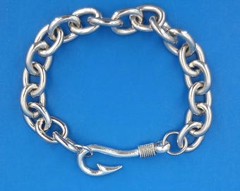 Steel Link Chain Bracelet Fish Hook Clasp, 1024-313
