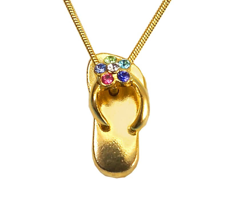 Flip Flop Necklace Asst Crystals Colors Gold Plated Pendant Etsy