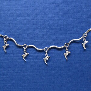 Anklet Dolphins Dangle Charms on S Links Sterling Silver Beach 9 to 9.5 inches 3398