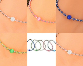 Beaded Anklet with Color and Silver Beads Choice of 4 Colors Beach BoHo Hippie 6273X