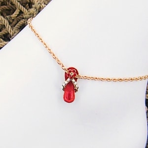 Flip Flop Red Anklet, Austrian Crystals Gold Plated Cable Chain Ankle Bracelet 9, 10, 11 or 12 Inches 1005-1487G