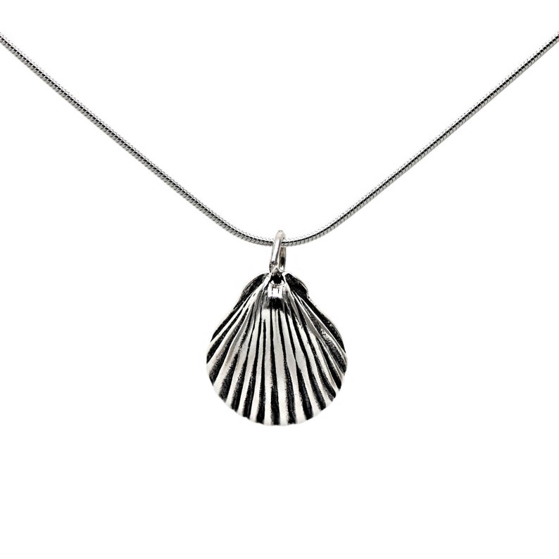 Scallop Sea Shell Sterling Silver 3D Beach Pendant Charm or Necklace 1829 image 4