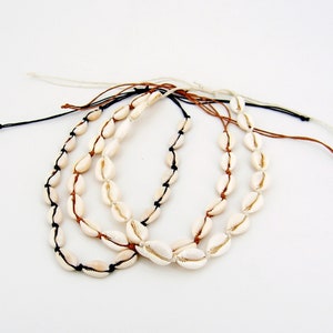 Cowrie Seashell Adjustable Choice of 3 Cord Colors Adjustable Choker Necklace Hat Band Coastal Cowgirl One Size Fits All Beach Jewelry