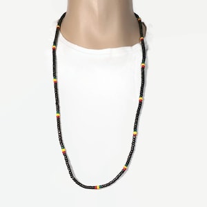 Rasta Necklace 34 Inches Black with Rastafarian Yellow, Green, Red 4-5mm Diameter Coconut Beads Tribal Boho Festival